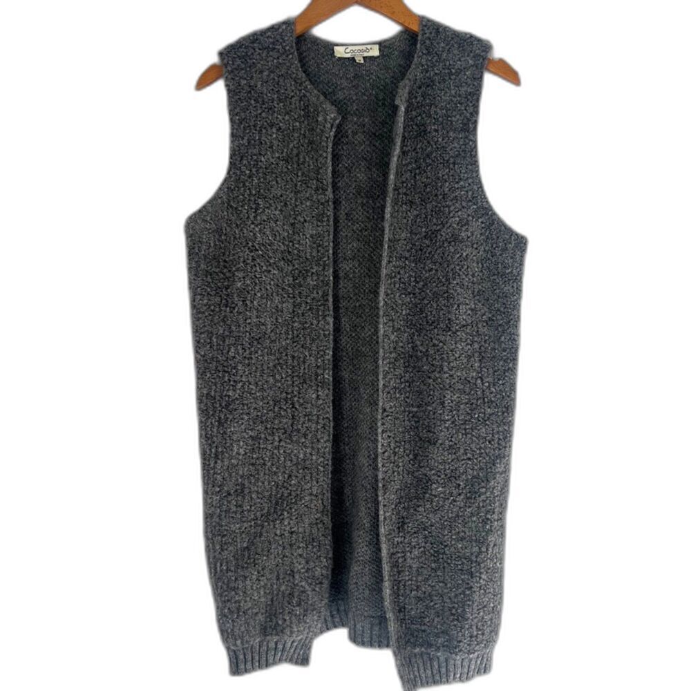 Cocogio Heather Gray Wool Mohair Blend Sleeveless Fuzzy‎ Knit Cardigan Vest MD